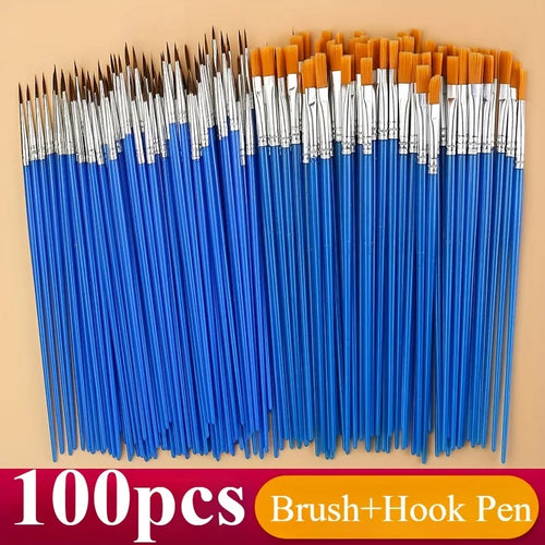 100pcs Acrylic Paint Brushes Set for Kid Artists Handcraft Arts Watercolor Oil Painting Brushes with Flat Round Pointed Brush Oasis Select Blue