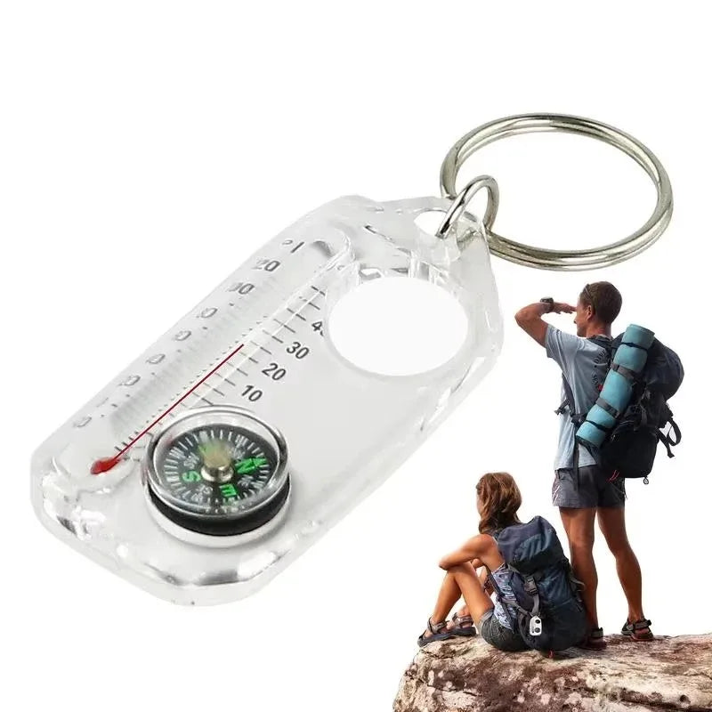 3 in 1 Keychain Compass Portable Mini Keychain Outdoor Thermometer Magnifying Glass Compass Camping Essentials Survival Tools, Oasis Select