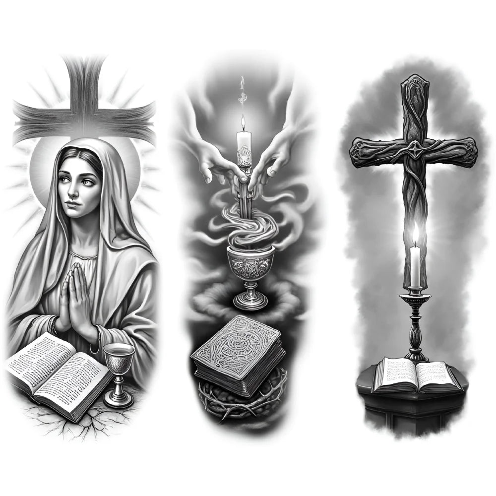 3-Pack Waterproof Temporary Tattoos – Cross & Praying Figures