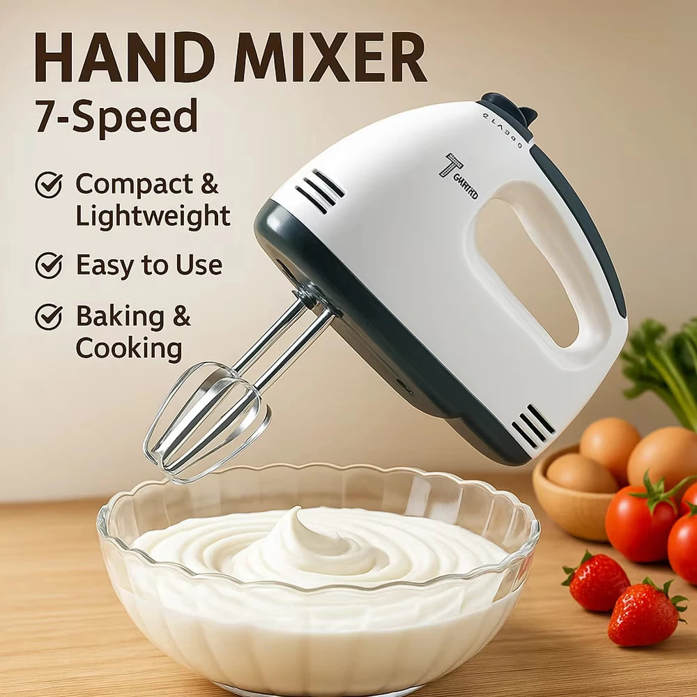 Handheld electric egg beater, household automatic mixer, egg white and cream beater, mini 7-speed white EU/US plug Oasis Select