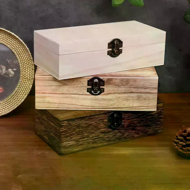 Rectangular Wooden Storage Box Organizer Wooden Storage Case Simple Storage Container Dust-Proof With Lock Jewelry Box Case Oasis Select