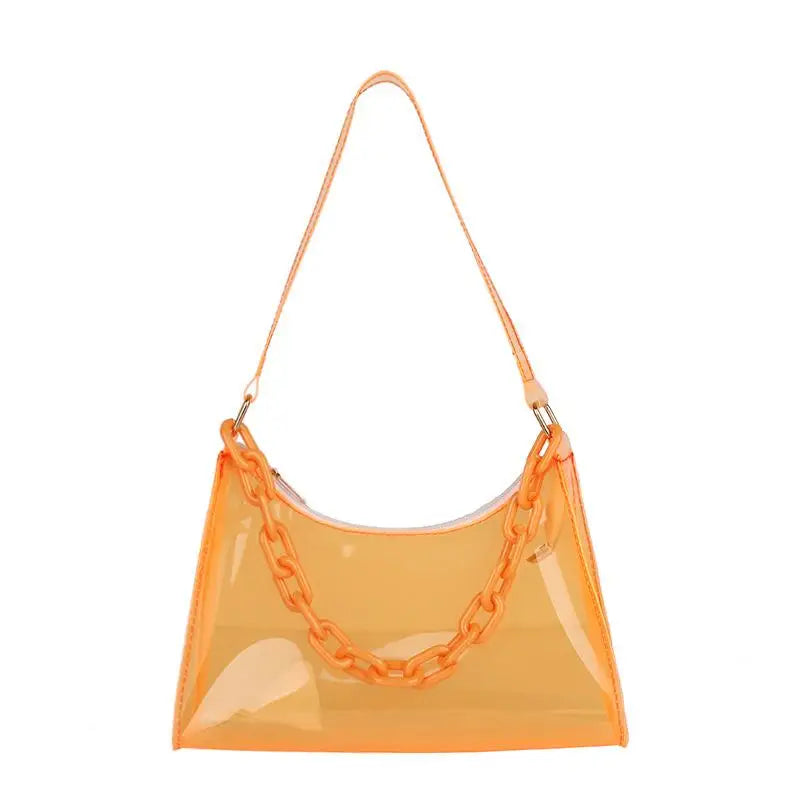Fashion Clear Jelly Shoulder Bag Women Transparent Waterproof Messenger Handbag Stylish Purse for Summer Beach Outings Oasis Select Orange
