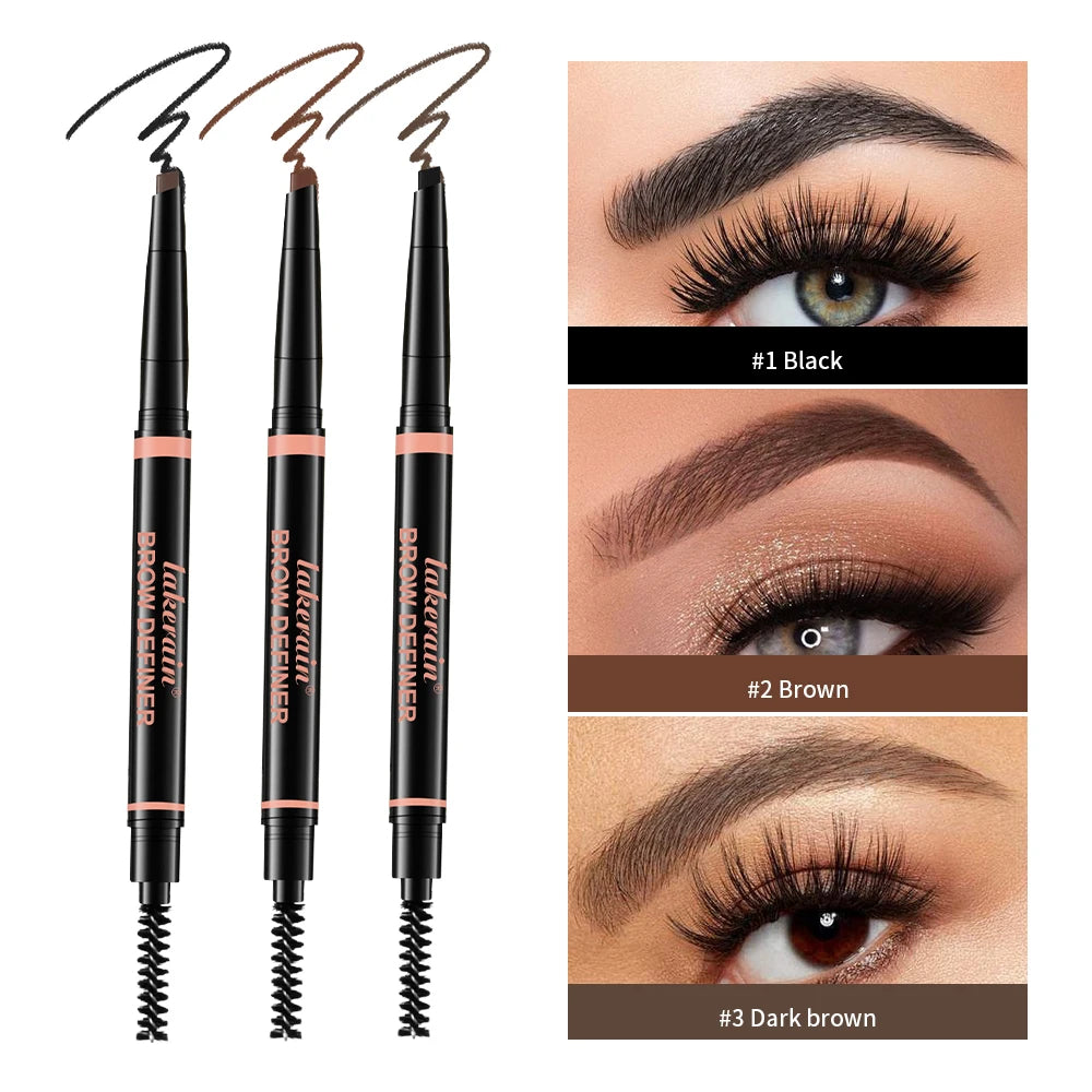 Waterproof 2 In 1 Eyebrow Pencil DoHead Long-lasting Brown triangular-shaped pen tip Eyebrow 3 Colors Brown Pen Makeup Oasis Select