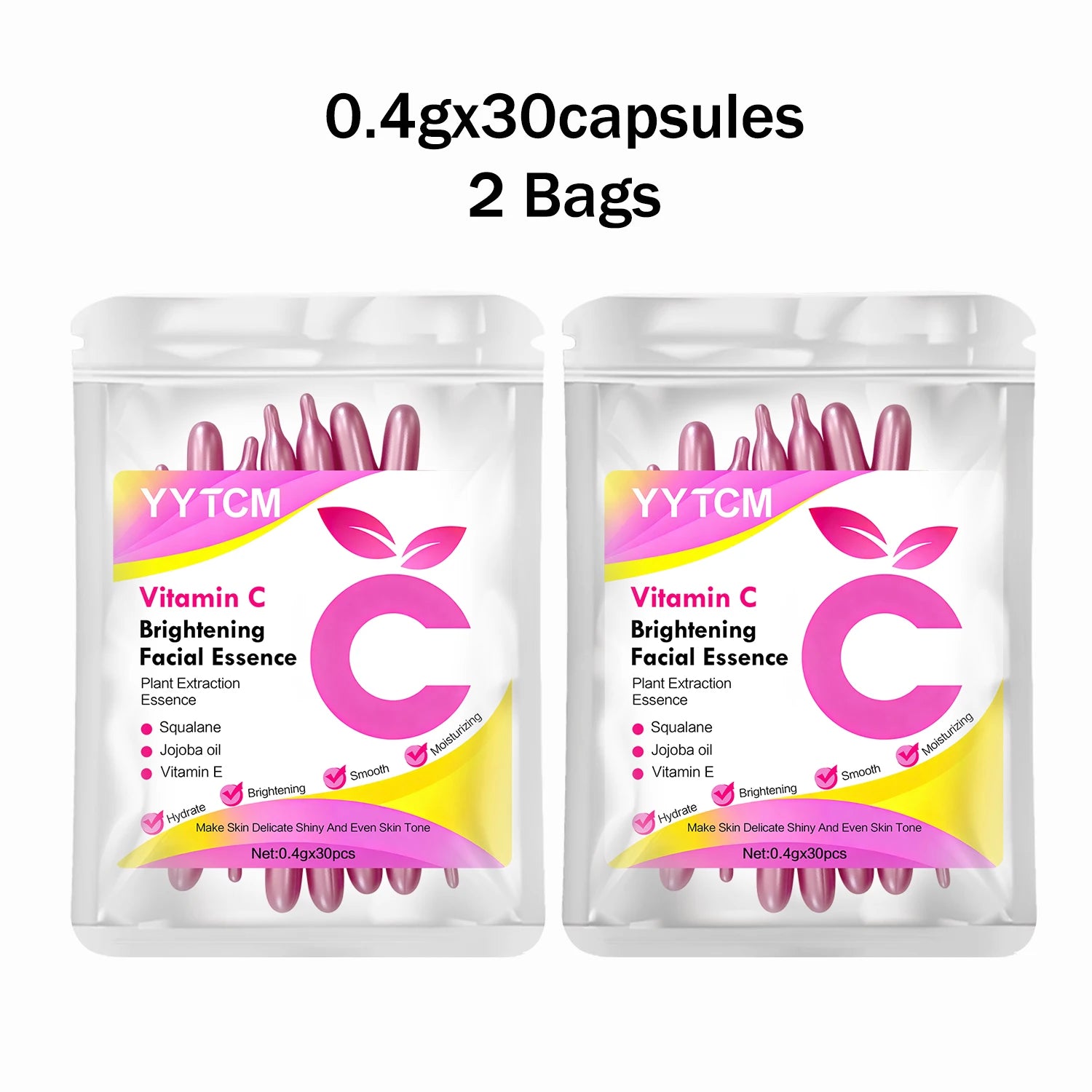 Vitamin C Brightening Capsule Essence – Squalane & Jojoba 30ct Face Serum Capsules Oasis Select 2 Bags 30 Capsules