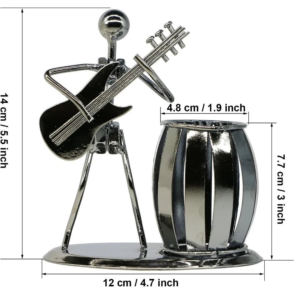 Iron Music Man Steel Pen Holder – Musical Art Metal Pencil Cup for Desktop, Office & Studio Decor, Unique Secretary Gift Oasis Select