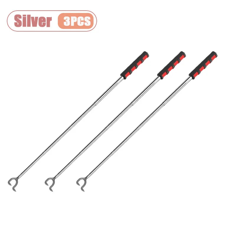 1-10PCTelescopic Mushroom Picking Tool Adjustable Foraging Rake for Wild Camping Hiking Portable Lightweight Outdoor Oasis Select Silver-3PCS