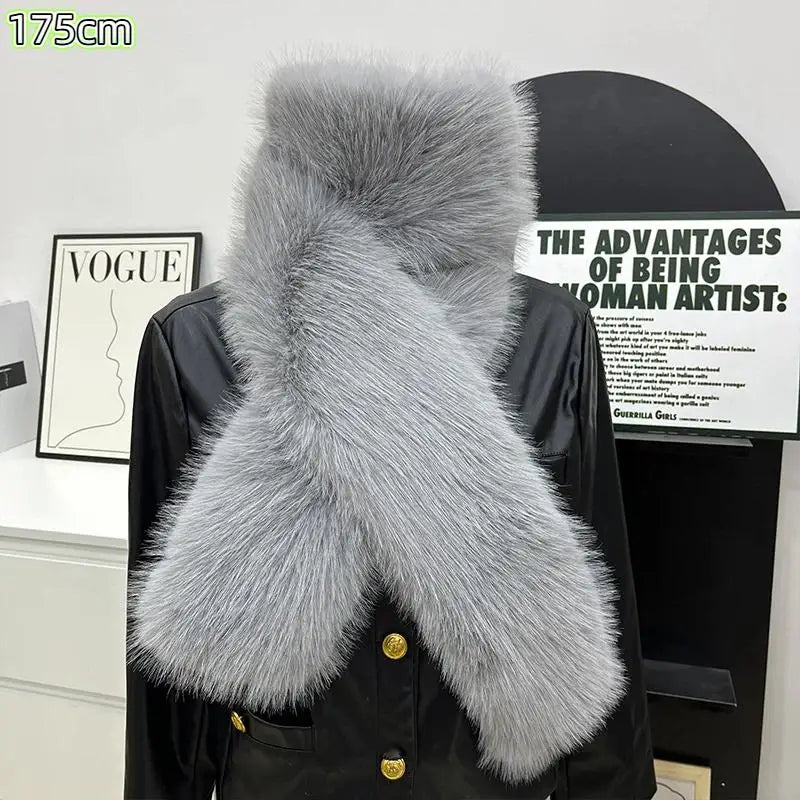 Women's Faux Fur Long Scarf – Fluffy Plush Winter Wrap Shawl