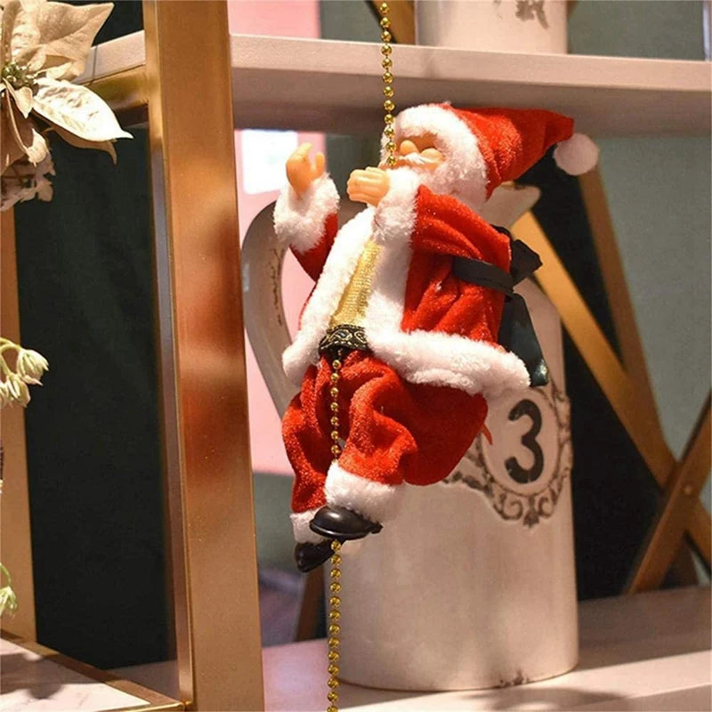 Santa Claus Climbing On Rope Decoration Electric Automatic Plush Dolls Toys For Home Wall Windows Hanging Ornament Oasis Select