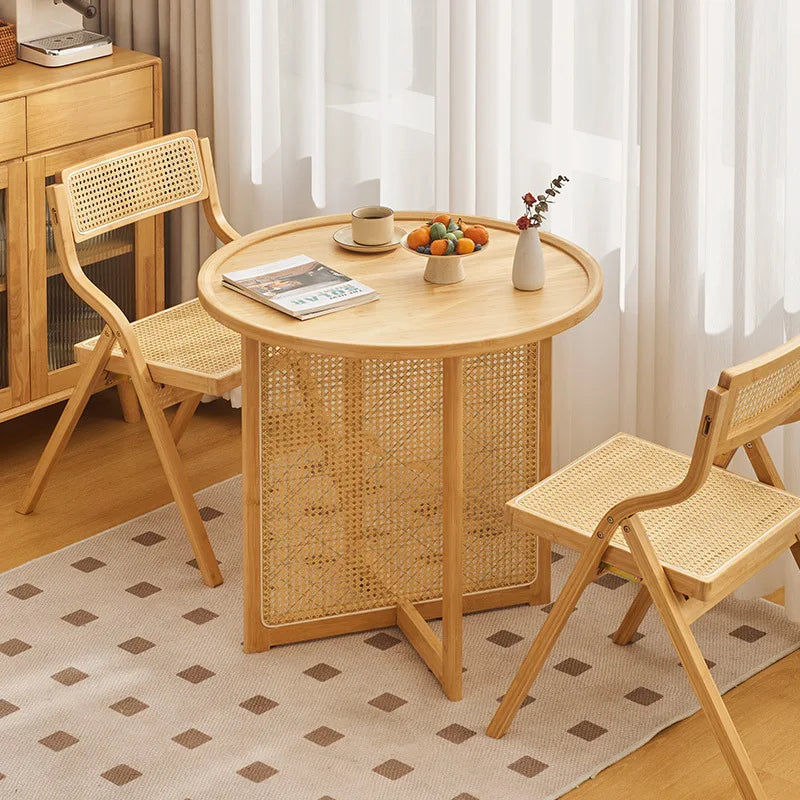 Japanese rattan dining table and chair small round table household balcony South East Asia bed and breakfast tea table log wind Oasis Select