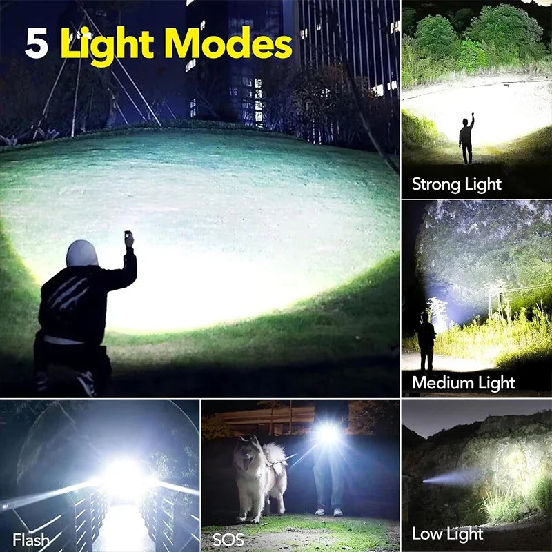 P50 High Power LED Tactical Flashlight Rechargeable Torch Aluminum Alloy Telescopic Zoom Torch Lamp for Outdoor Camping Fishing Oasis Select