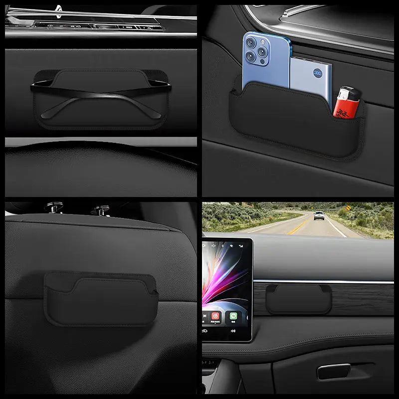 Car Sunglass Holder Stick-On PU Leather Organizer Storage Bag