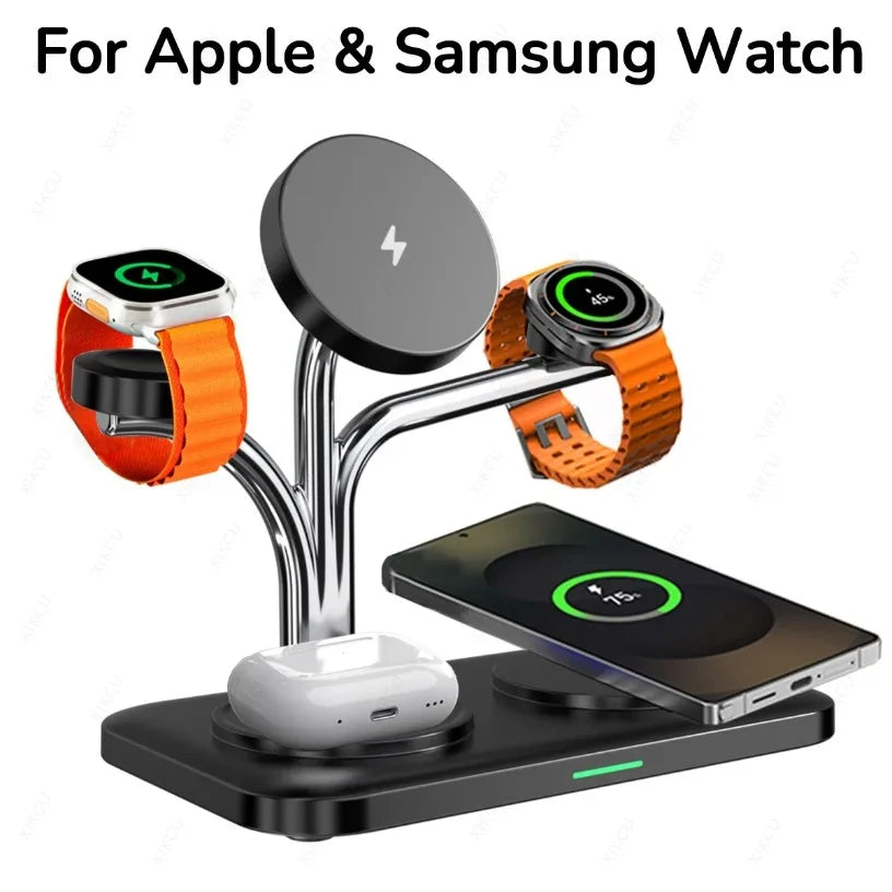 5 IN 1 15W Dual Phone Watch Magnetic Wireless Charger Fast Charging For iPhone 17~12 Samsung Apple/Galaxy Watch Aipods Pro/Buds Oasis Select