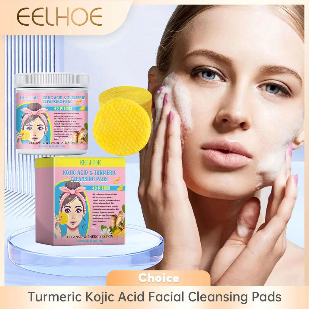 EELHOE Turmeric Kojic Acid Facial Cleansing Pads Cleaning Remover Pores Dirt Moisturizer Face Exfoliating Daily Clean Skin Care Oasis Select