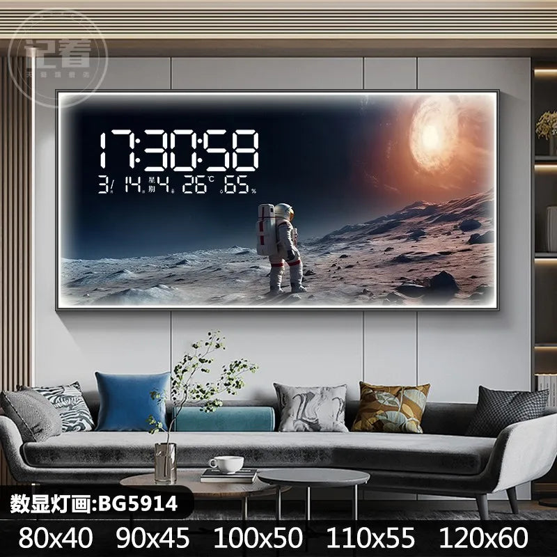Starry Moon Perpetual Calendar Electronic Clock Guest Restaurant Decorative Painting Dynamic LED Lights Luminous Wall Clock Oasis Select BG5914 90cm x 45cm