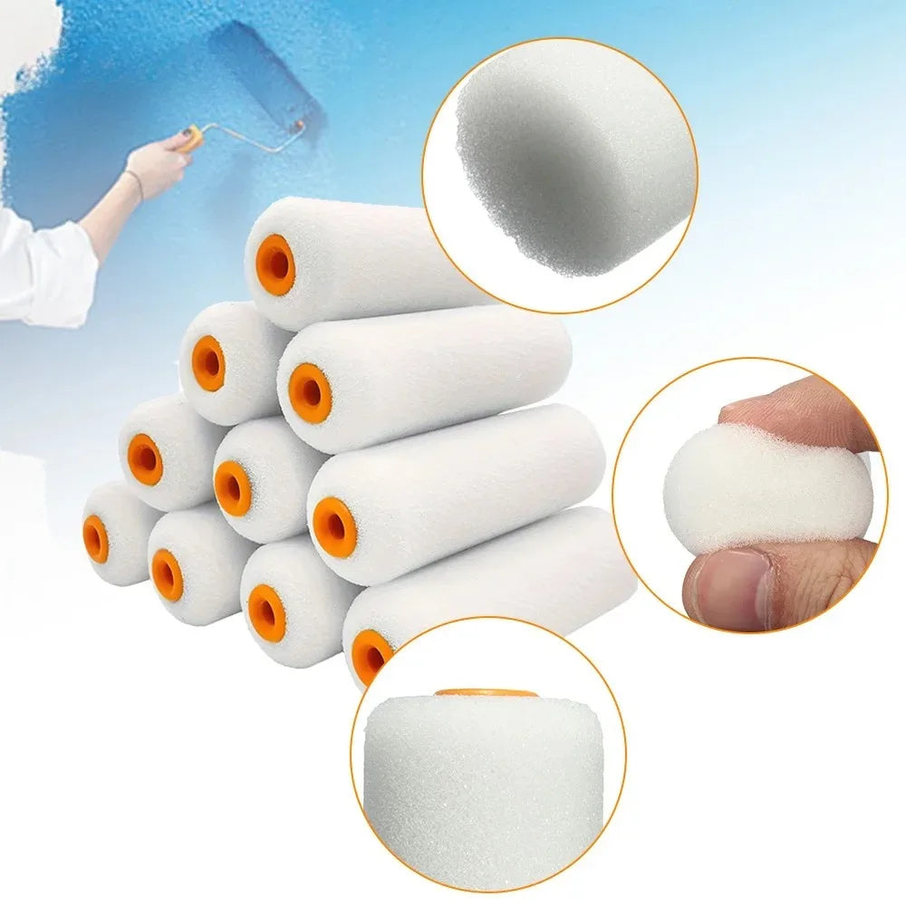 10PCS 100mm Mini White Durable Foam Paint Roller Sleeves Painting Decorating Sponge Rollers Art Sets Painting Supplies Oasis Select