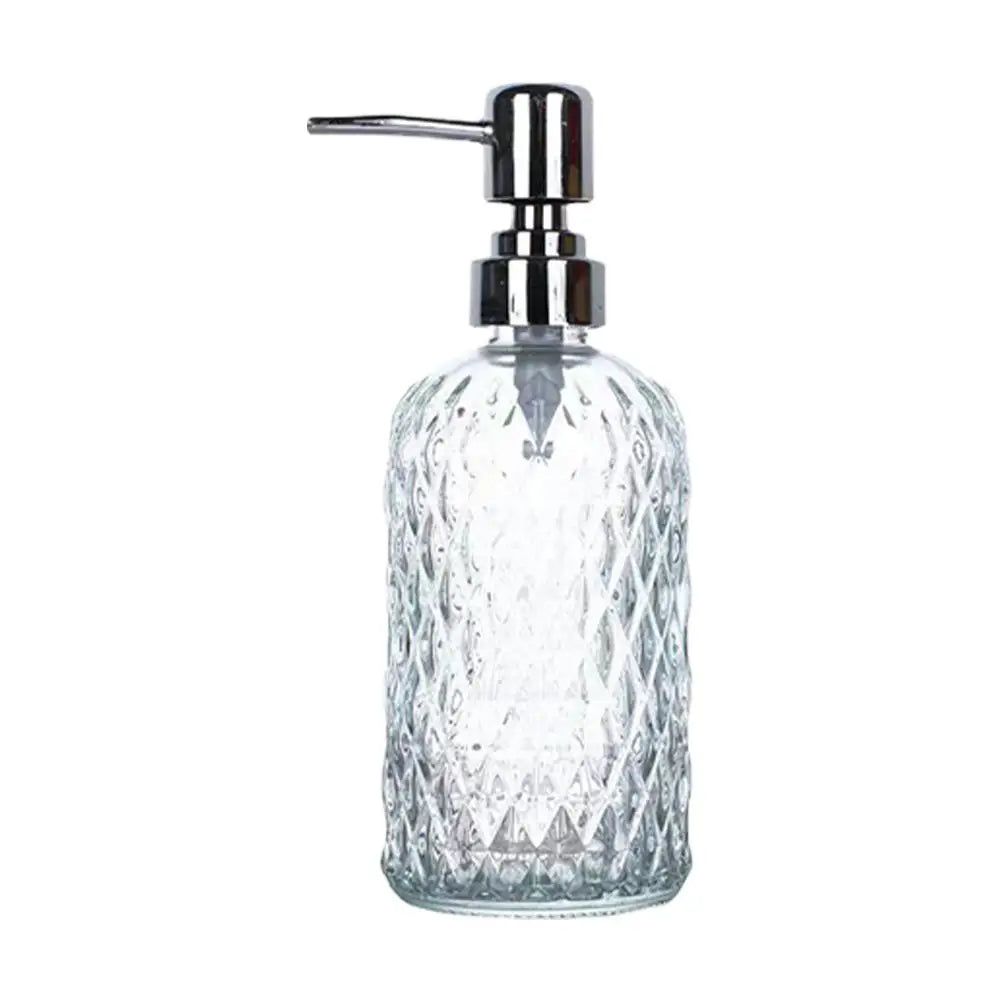 480ML Glass Soap Dispenser Rust Proof Stainless Steel Pump, Gem Patterned Refillable Hand Soap Dispenser for Kitchen Bathroom Oasis Select F