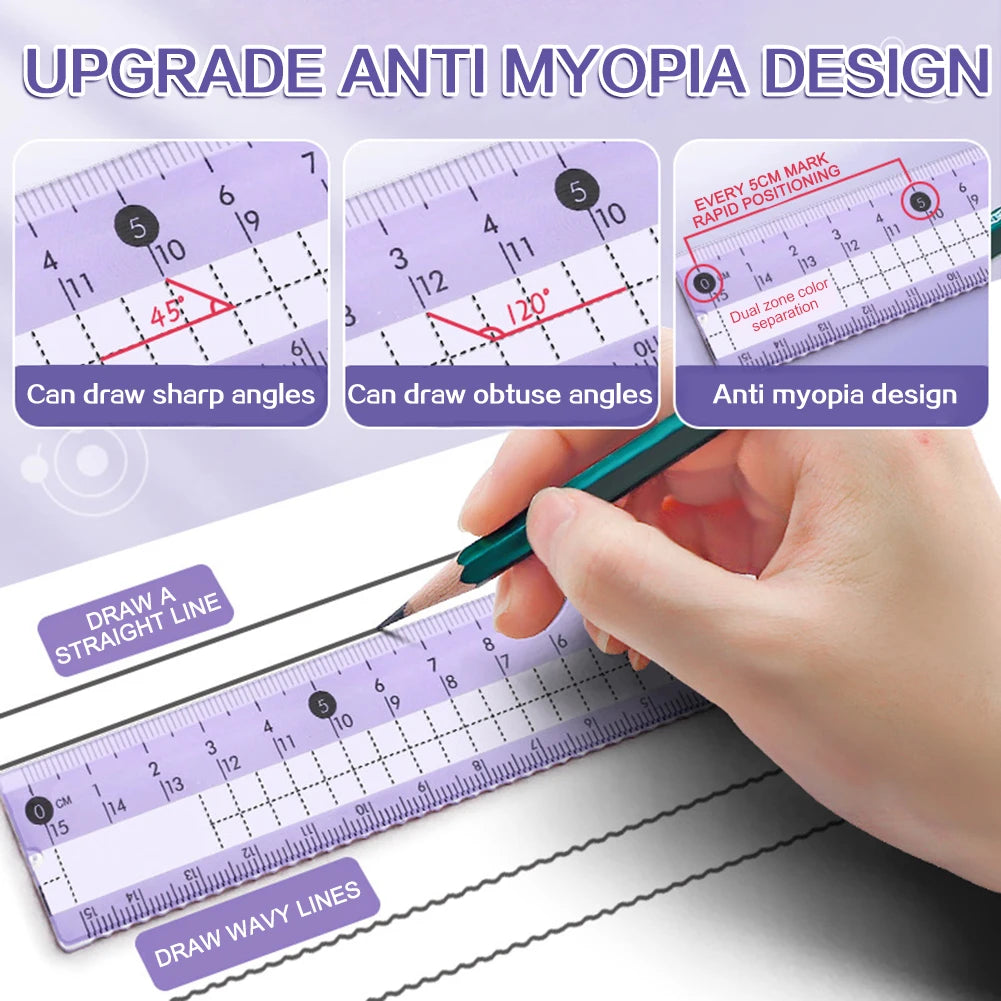8-Piece Student Geometry Set – Compass, Protractor & Ruler