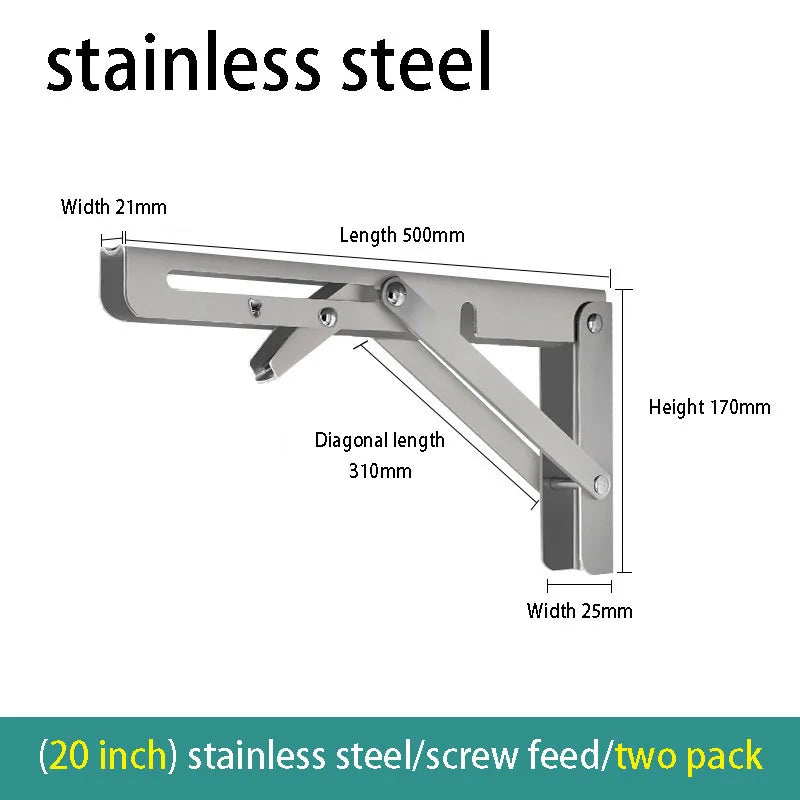 2PCS Thickened stainless steel folding bracket triangular bracket right angle holder wall shelf layer board bracket Oasis Select Stainless-20inch 2pcs