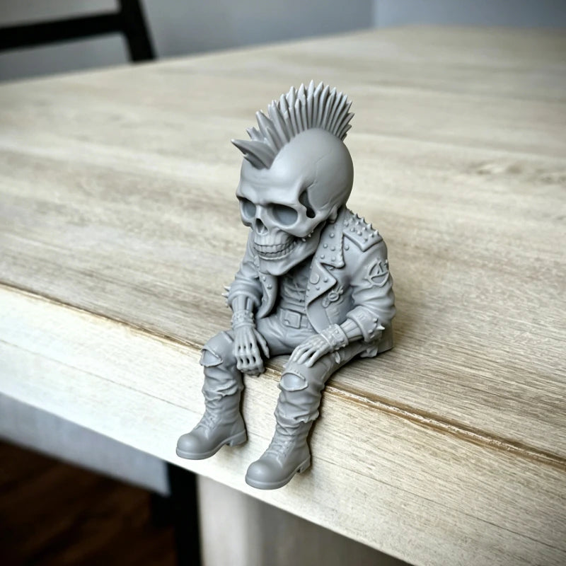 Rock Punk Skull Couple Figurine 3DPrinted Sitting Posture Edge Cool Skeleton Statue Gothic Desk Decor for Bookshelf Gaming Table Oasis Select A grey tall 10cm