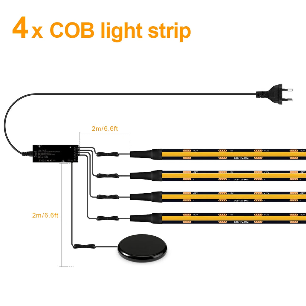 12V Touch Dimmable Black PCB COB LED Strip Light Walnut Acoustic Wood TV Wall Soundproof Panel Cabinet Decor Strong Concealment Oasis Select 4x Light Strip Warm White 2M 6.56FT|USA Power Plug