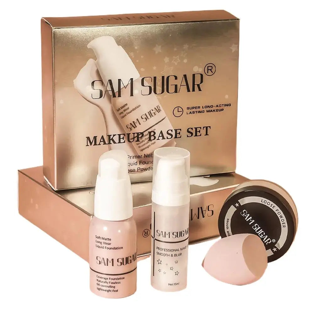 SAM SUGAR Makeup Base Set – Primer, Foundation & Loose Powder
