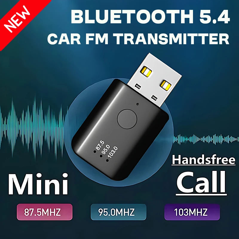 Bluetooth 5.4 FM Transmitter With Mic Handsfree Call USB Wireless Adapter Lossless Stereo Music Audio Receiver For Car FM Radio Oasis Select