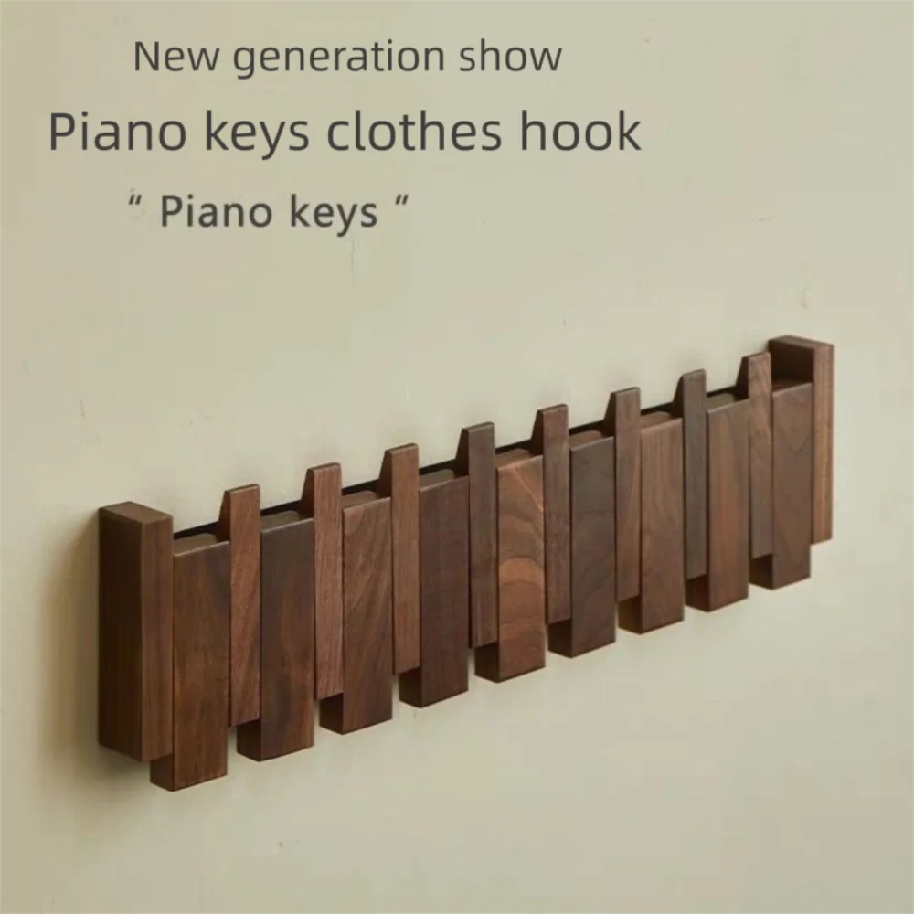 New Wall Mounted Wood Coat Racks with 8 Hooks Piano Key Shaped Entry Door Porch Hanging Hook Art Hats Organizer Keys Oasis Select