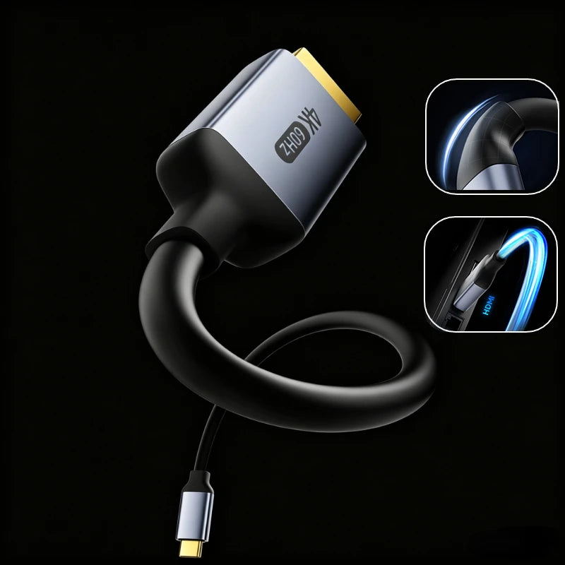 4K Type-C To HDMI Cable 4K@60Hz 2K@120Hz Type C HDMI Cables HDMI-Compatible Converter Adapter For Thunderbolt 3/4 Laptop TV Oasis Select