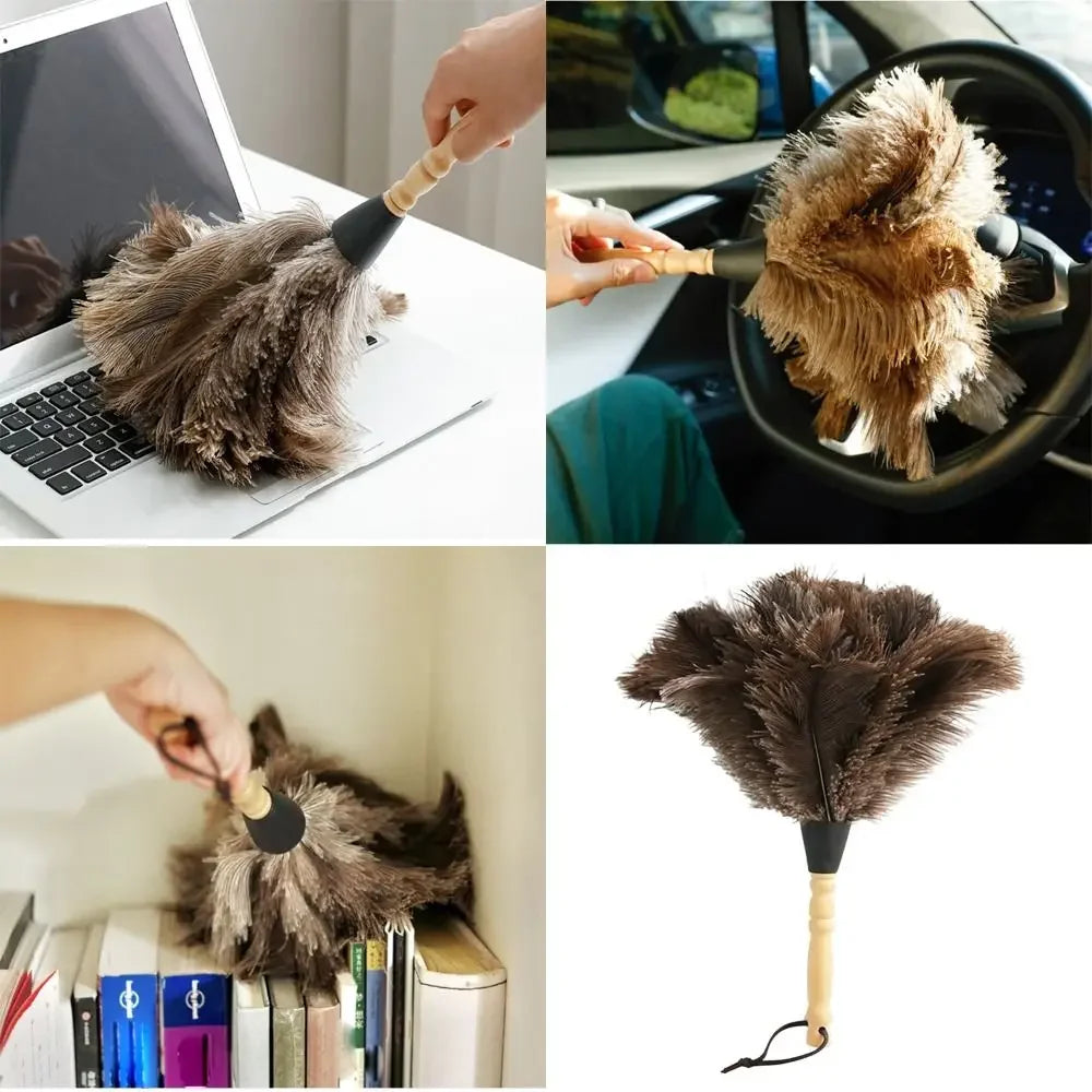 Feather Duster Wooden Handle Duster Anti-static Dust Removal Dusters Ostrich Duster Feather Fur Brush For Home Cleaning Tools Oasis Select