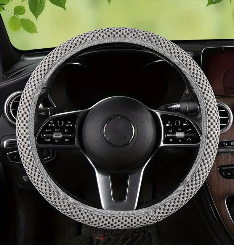Universal Car steering wheel cover summer ice silk breathable non-slip no inner ring elastic mesh handlebar cover Accessories Oasis Select GRAY