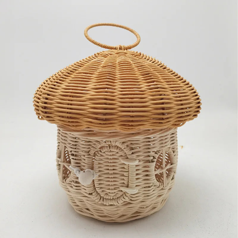 Acorn Handbag Handmade Rattan Mushroom Storage Box Children's Toy Basket Woven Storage Basket Photography Props Oasis Select C 25x26x26cm