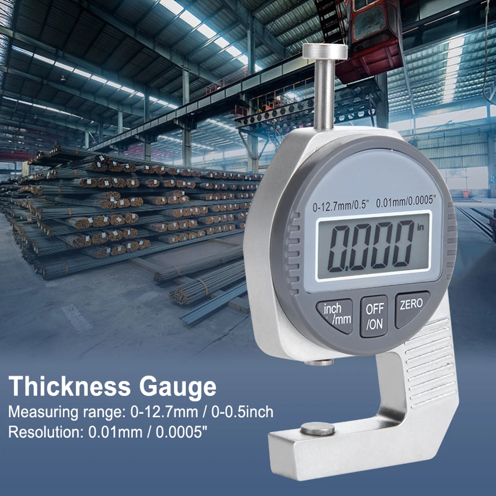 Digital Thickness Gauge Digital LCD Readout Percentile Thickness Gauge 0-12.7mm/0.5" 0.01mm / 0.0005" Flat Measure Head Oasis Select