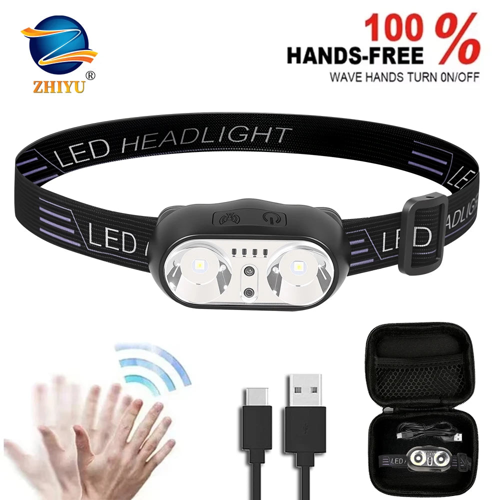 ZHIYU Mini LED Headlamp | Smart Sensor, IPX5 Waterproof, Type-C
