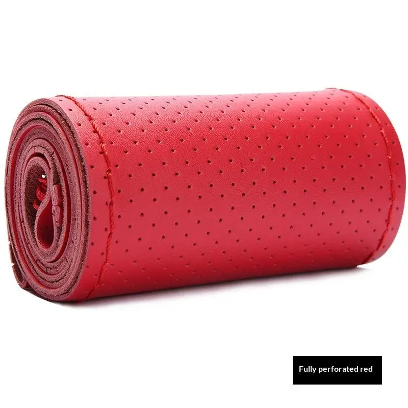 Hand Sewn Car Steering Wheel Protective Cover Leather Breathable Anti Slip Universal Suitable 38cm Elastic Band Texture Decor Oasis Select Red