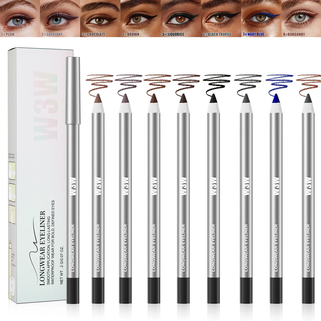 W3W 8-Color Matte Gel Eyeliner Pencil Set – Waterproof
