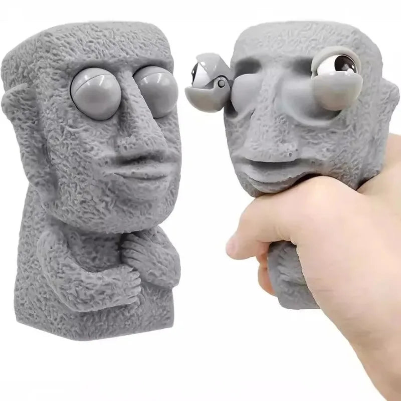 1Pcs Stone Man Releases Stress Toy Slowly Rebounds Soft Moai Statue Squeeze Eyes Interested Expression Relaxes Stress Oasis Select