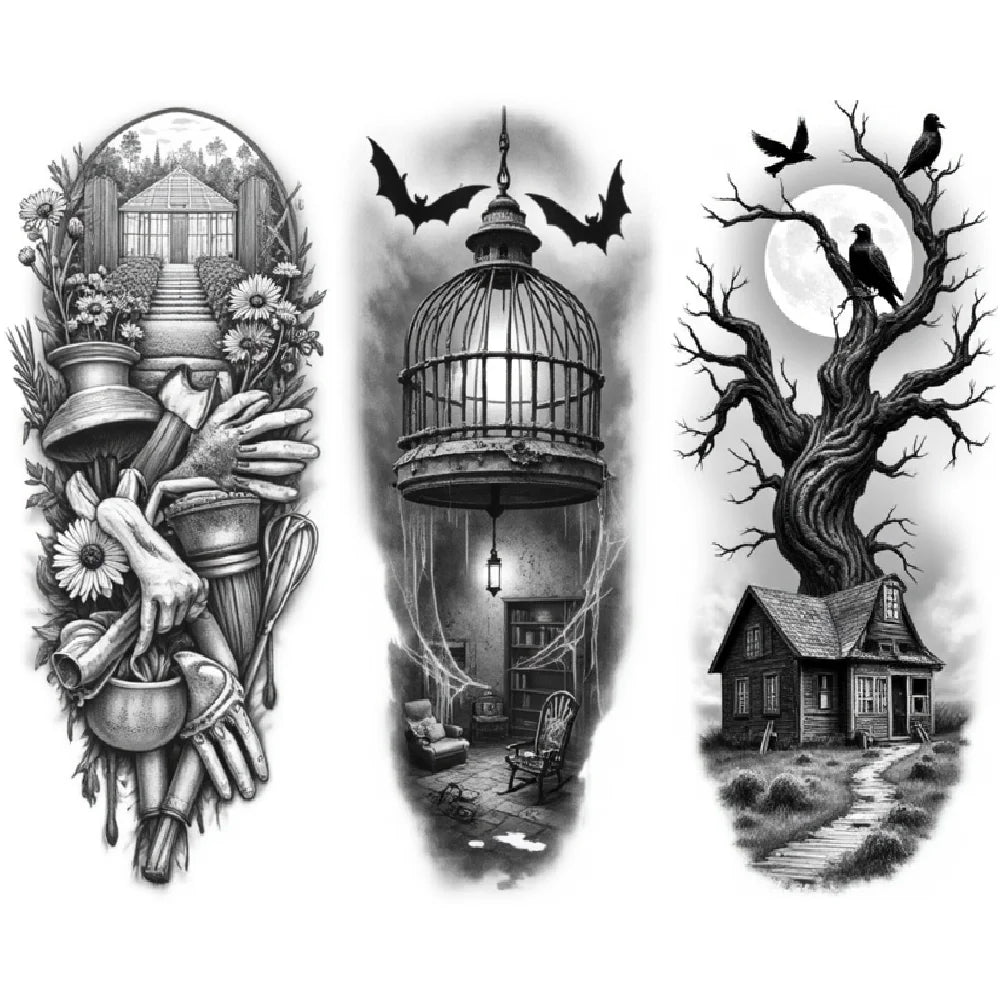 3-Pack Black & Grey Cobweb Rose Temporary Tattoos | Waterproof