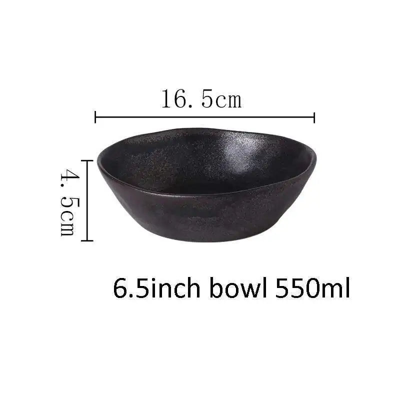 Japanese Ceramic Dinner Plate Rice Bowl Food Tray Retro Gray Tableware Porcelain Fruit Salad Sushi Serving Plate Dinnerware Oasis Select 6.5 Inch Bowl Black