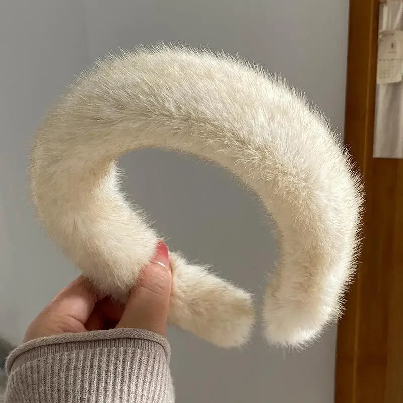 Fluffy Wide Hair Hoop Headband – Soft Furry Band for Women & Girls