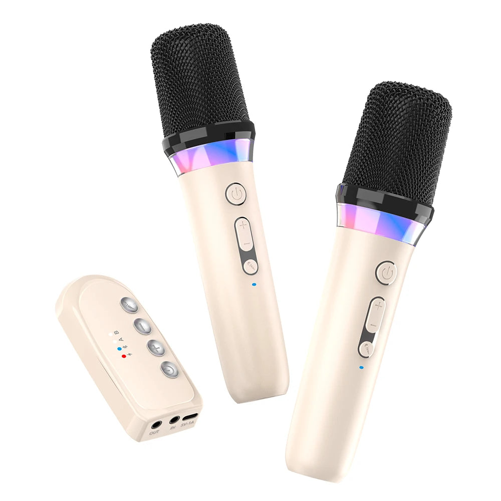 Karaoke Companion Wireless Microphone Dynamic Bluetooth 5.3 DSP Mixer System Machine RGB Colorful Light 3.5mm AUX Amplifier Host Oasis Select Beige With 2 MIC