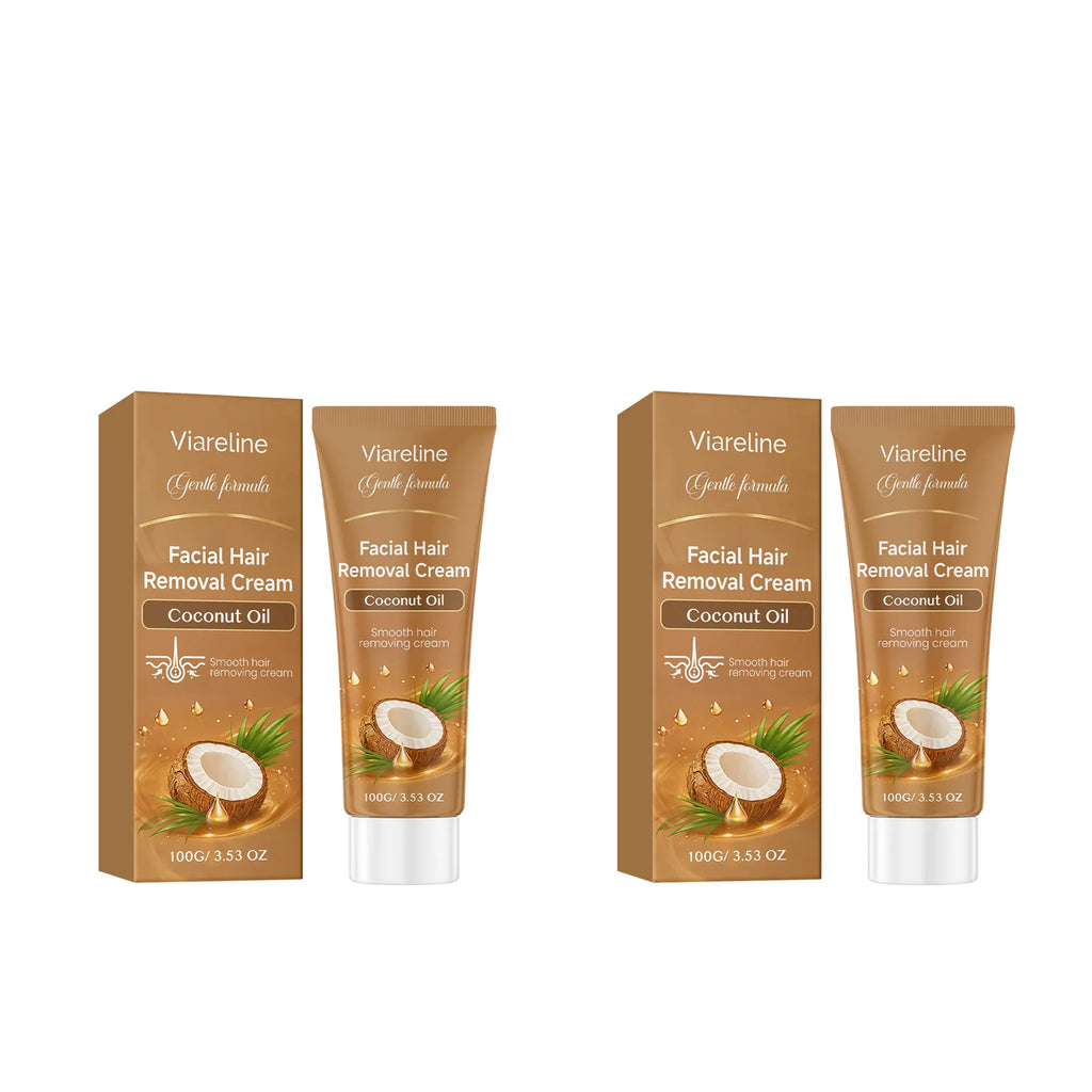 VIARELINE Coconut Oil Facial Hair Removal Cream – Painless Facial Depilatory Cream Oasis Select 2pcs