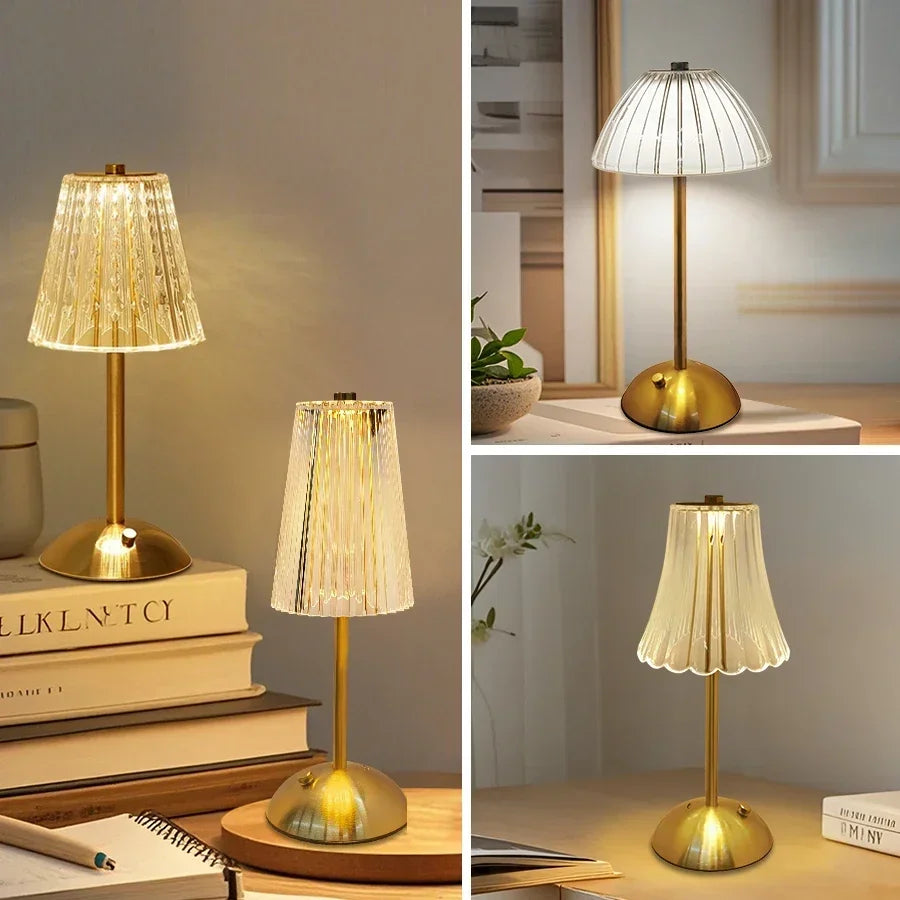 Rechargeable Touch Night Light 3 Colors Dimmable Artificial Crystal Lamp Portable Table Lamp for Bedroom Living Room Restaurant Oasis Select
