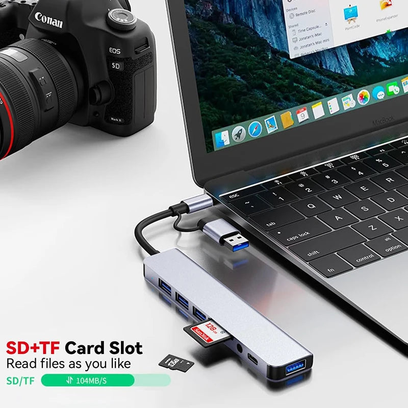 8 in 2 Type C HUB Docking Station USB Micro SD Card Reader with 3.5mm Audio Jack Adapter Laptop Tablet Phone Disk Converter Oasis Select