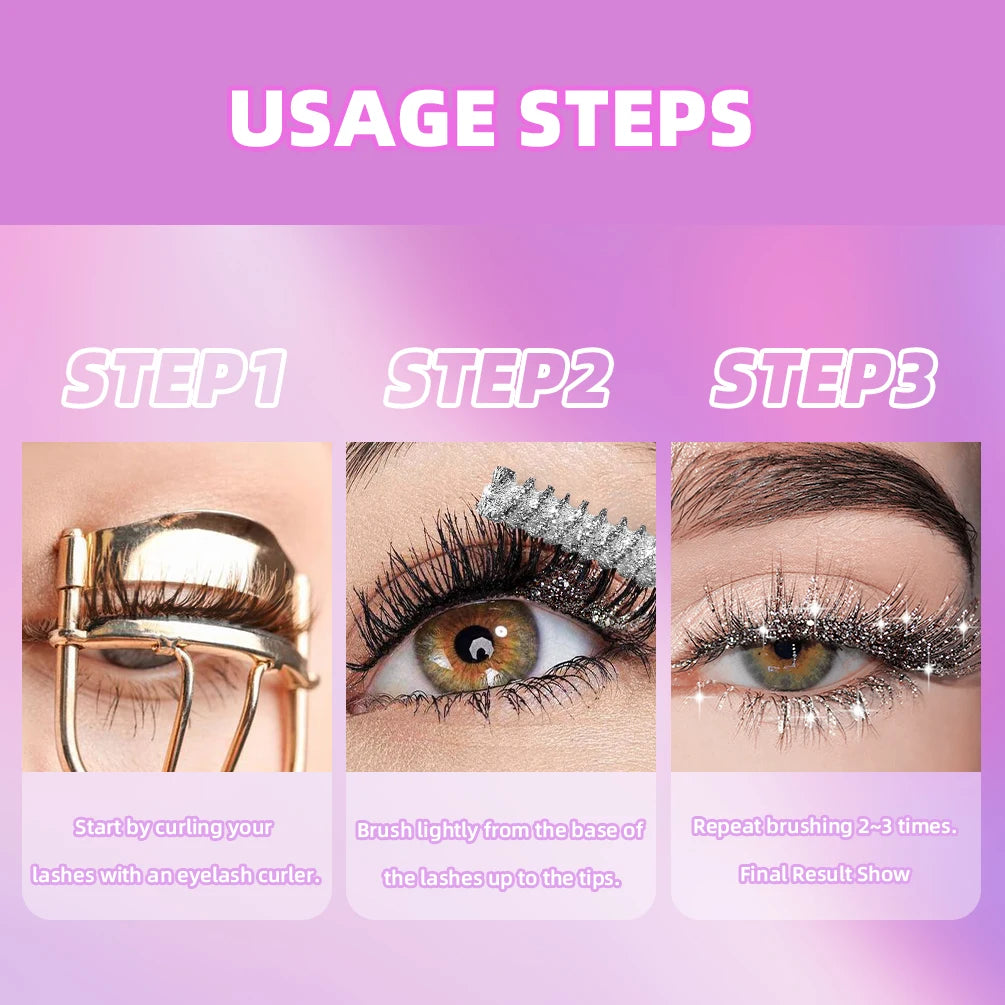 QiBest Glitter Mascara Silver Gold Purple – Waterproof 3 Colors