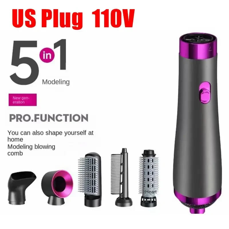 5 In 1 Hair Dryer Hot Air Comb Electric Curling Straight Hair Comb Negative Ion Hair Dryer One Step Brush 220V EU 110V US Oasis Select 110V US