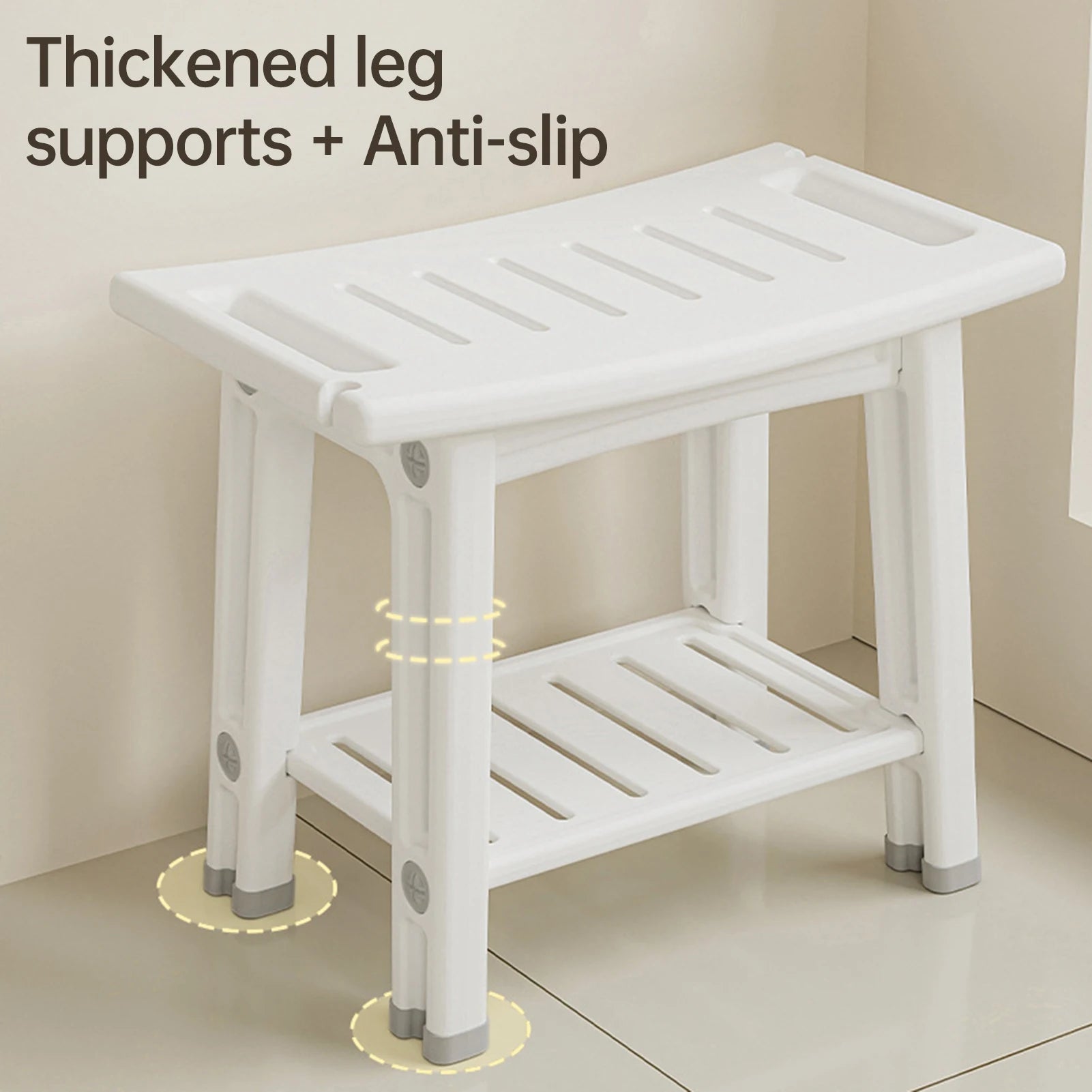 HDPS Shower Benches Durable Shower Chair 2-tier Storage Spaces and Dual Handles Waterproof Stool with Non-slip Pads for Shaving Oasis Select
