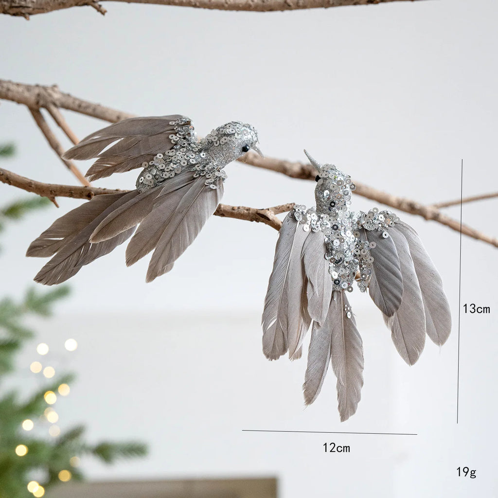 2PCS Feathered Hummingbird Christmas Tree Ornaments | Glitter Birds