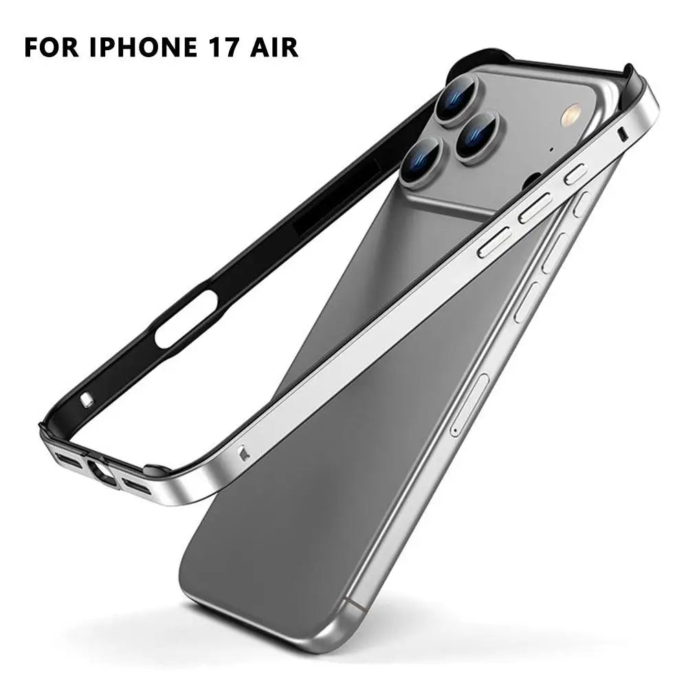 Luxury Alloy Metal Bumper Phone Case For iPhone 17 Air 17 Pro Max 17 Pro Silicone Lining Corner Pads Anti Collision Frame Oasis Select sliver 17 Air