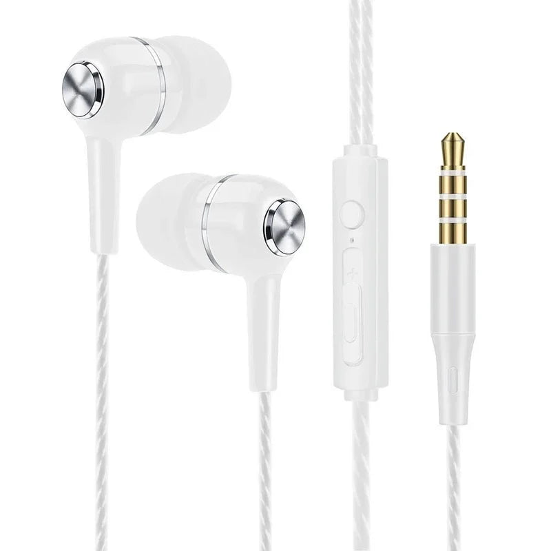 3.5mm Wired Headphones In Ear Headset Wired Earphones with Microphone Bass HiFi Stereo Earbuds Sports In-line Control For Phones Oasis Select White