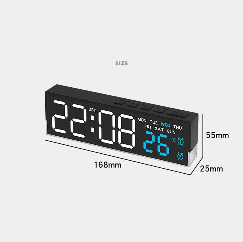 LED Digital Alarm Clock – Dual Alarm, Temp & Ambient Light